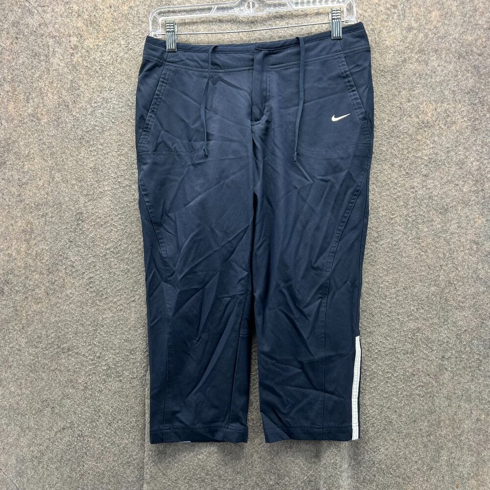 Nike Pants Women Small Black Blue Dri-Fit Athletic Cropped Polyester Vintage